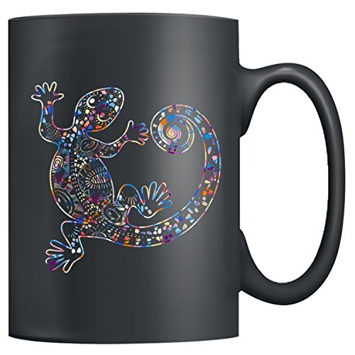 Lizard Coffee Mug Ceramic - Lizard Geometric Colorful Mugs, Black Mug, Tea Cup 15oz A Little Gift For Friends