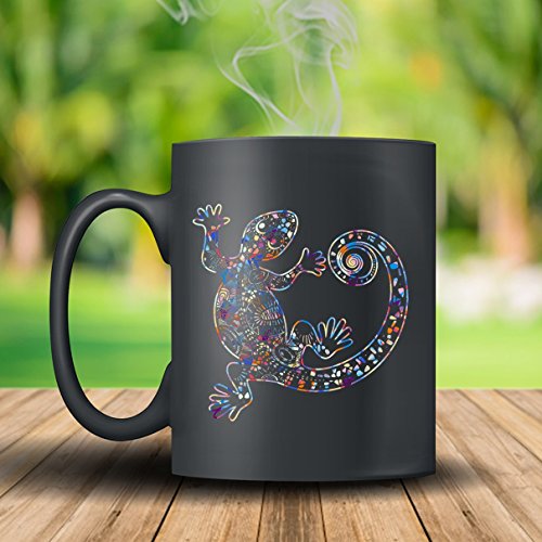 Lizard Coffee Mug Ceramic - Lizard Geometric Colorful Mugs, Black Mug, Tea Cup 15oz A Little Gift For Friends
