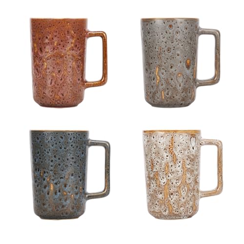 QUTREY Coffee Mugs Set of 4, Large Ceramic Coffee Mugs with Handle, Drinking Mug Cups for Latte, Tea, Cocoa, Milk, Juice, Assorted Rock Magma Patterns, 15oz