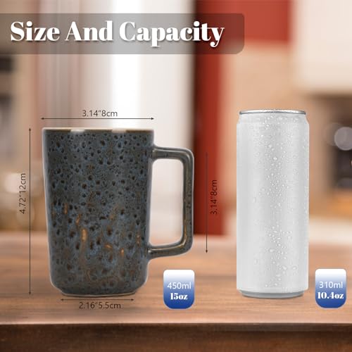 QUTREY Coffee Mugs Set of 4, Large Ceramic Coffee Mugs with Handle, Drinking Mug Cups for Latte, Tea, Cocoa, Milk, Juice, Assorted Rock Magma Patterns, 15oz