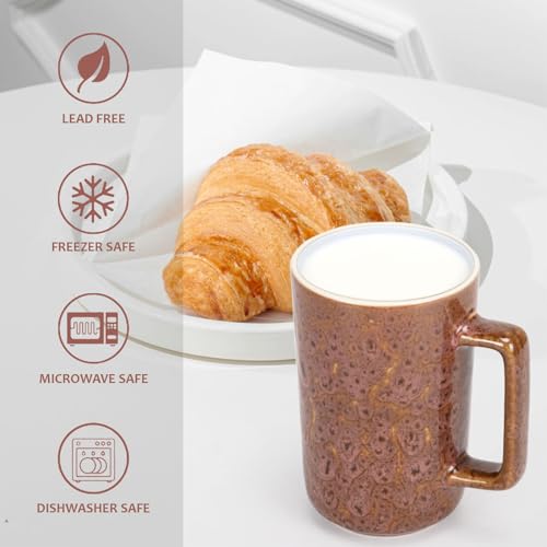 QUTREY Coffee Mugs Set of 4, Large Ceramic Coffee Mugs with Handle, Drinking Mug Cups for Latte, Tea, Cocoa, Milk, Juice, Assorted Rock Magma Patterns, 15oz