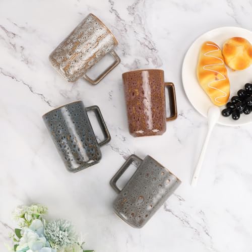 QUTREY Coffee Mugs Set of 4, Large Ceramic Coffee Mugs with Handle, Drinking Mug Cups for Latte, Tea, Cocoa, Milk, Juice, Assorted Rock Magma Patterns, 15oz