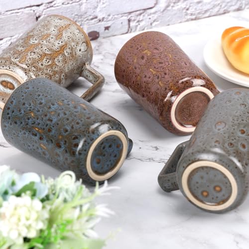 QUTREY Coffee Mugs Set of 4, Large Ceramic Coffee Mugs with Handle, Drinking Mug Cups for Latte, Tea, Cocoa, Milk, Juice, Assorted Rock Magma Patterns, 15oz