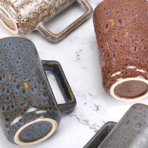 QUTREY Coffee Mugs Set of 4, Large Ceramic Coffee Mugs with Handle, Drinking Mug Cups for Latte, Tea, Cocoa, Milk, Juice, Assorted Rock Magma Patterns, 15oz