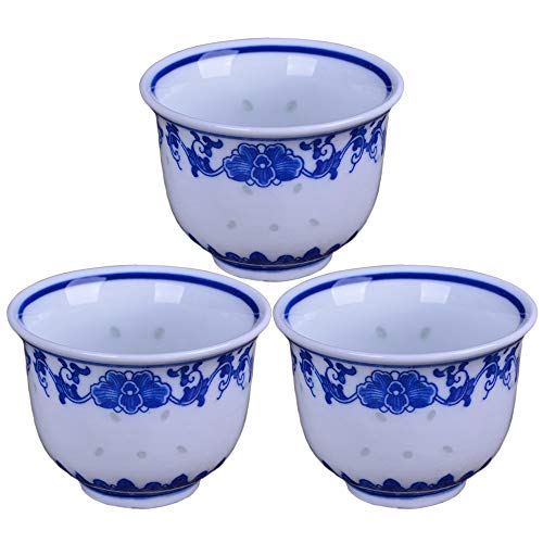Chinese Handmade Kungfu Tea Cup 80 ml,Bone China Blue and White Tea Cups Set of 3,Ceramic Tea Mugs Without Handles,Best Gift