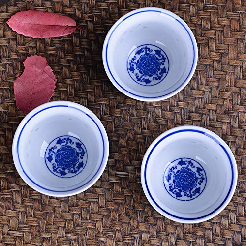 Chinese Handmade Kungfu Tea Cup 80 ml,Bone China Blue and White Tea Cups Set of 3,Ceramic Tea Mugs Without Handles,Best Gift