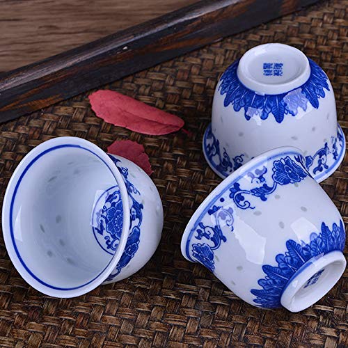 Chinese Handmade Kungfu Tea Cup 80 ml,Bone China Blue and White Tea Cups Set of 3,Ceramic Tea Mugs Without Handles,Best Gift