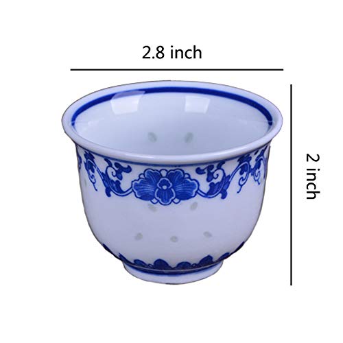 Chinese Handmade Kungfu Tea Cup 80 ml,Bone China Blue and White Tea Cups Set of 3,Ceramic Tea Mugs Without Handles,Best Gift