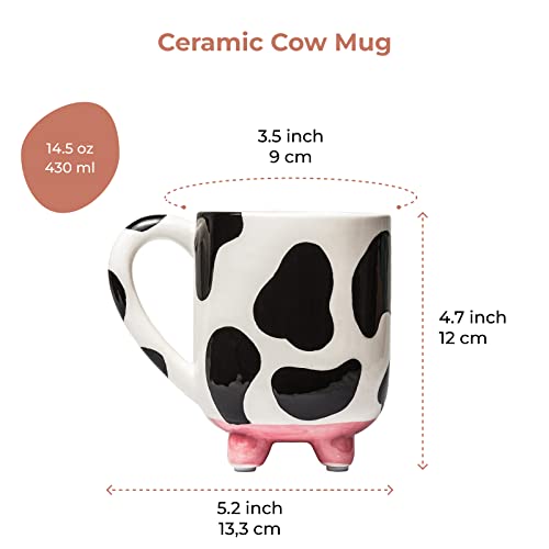 SWEETLO Cow Coffee Mug Cow Stuff 15oz Ceramic Cow Cup - Cow Mug with Udders - Cow Print Cups - Weird Milk Cow Mugs with Udders Cow Print Cup Gifts for Women - Taza de Vaca Cow Lover Gifts