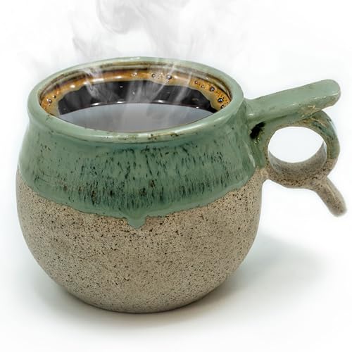 Handcrafted Viking-Inspired Stoneware Coffee & Tea Mug - 10-12 oz Handmade Ceramic Artisan Cup - Oasis Pottery Nordic Mug with Thumb Rest - Microwave & Dishwasher Safe