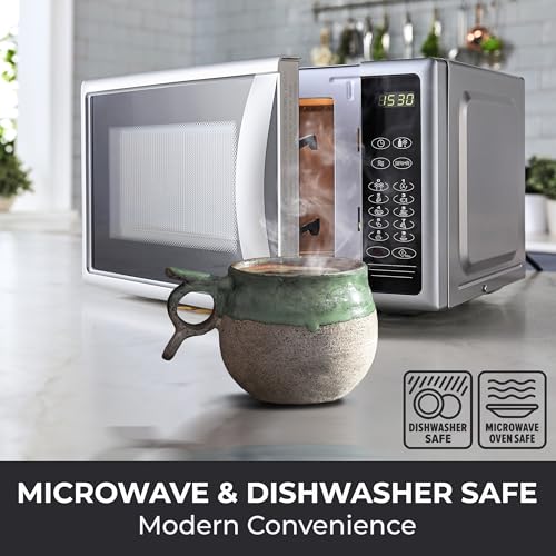 Handcrafted Viking-Inspired Stoneware Coffee & Tea Mug - 10-12 oz Handmade Ceramic Artisan Cup - Oasis Pottery Nordic Mug with Thumb Rest - Microwave & Dishwasher Safe