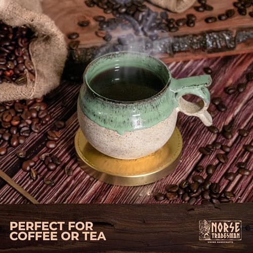 Handcrafted Viking-Inspired Stoneware Coffee & Tea Mug - 10-12 oz Handmade Ceramic Artisan Cup - Oasis Pottery Nordic Mug with Thumb Rest - Microwave & Dishwasher Safe