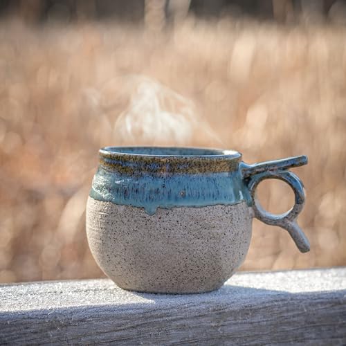 Handcrafted Viking-Inspired Stoneware Coffee & Tea Mug - 10-12 oz Handmade Ceramic Artisan Cup - Oasis Pottery Nordic Mug with Thumb Rest - Microwave & Dishwasher Safe
