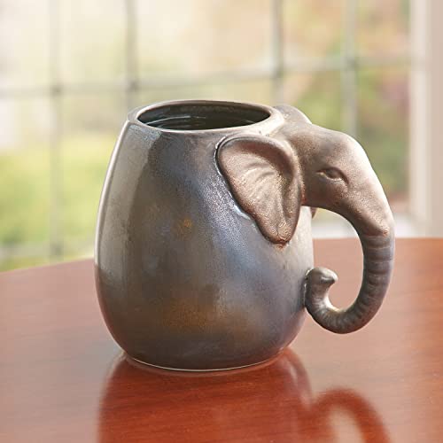 ART & ARTIFACT Ceramic Elephant Mug - 3D Mug Elephant Coffee Mugs, Elephant Shaped Tea Cup, Gray Animal Coffee Cup 32 Oz Capacity