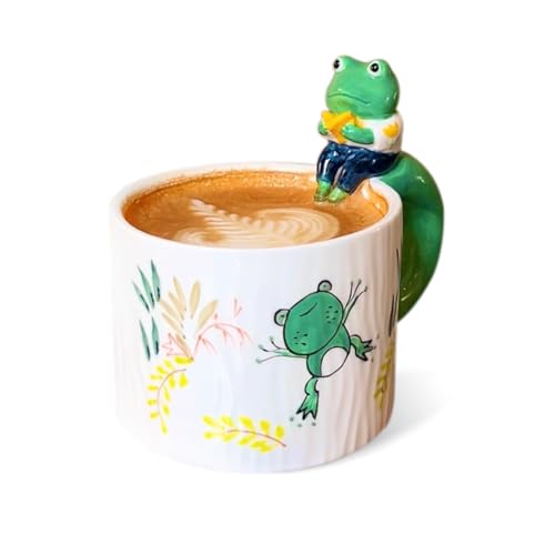 QILORYA Cute Frog Mug 15oz, Kawaii Ceramic Coffee Mug/Tea Cup with 3D Fish Inside, Novelty Hand-painted/Handmade 3D Animal Mug, Funny Gifts for Frog Lovers, Women, Men, Boys and Girls.