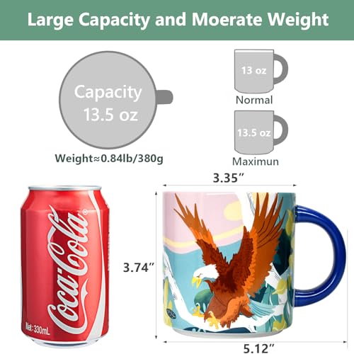 JVJINGSZ Ceramic Coffee Mug Sets Eagle Animal Prints, Microwavable Tea Cups, Unique Style Mugs for Drinking Hot Beverages, Latte, Cappuccino, Espresso, 13.5 oz Large Capacity