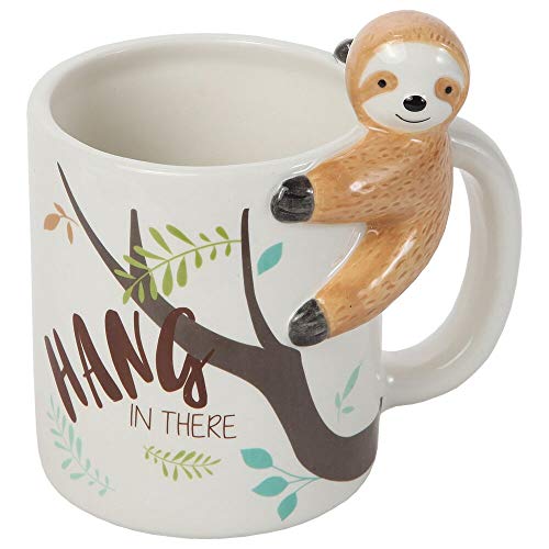 Lily's Home Hang In There Lazy Sloth 3D Animal Mug. Ceramic Cup for Sloth Lovers.10 Oz.