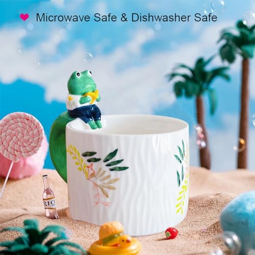 QILORYA Cute Frog Mug 15oz, Kawaii Ceramic Coffee Mug/Tea Cup with 3D Fish Inside, Novelty Hand-painted/Handmade 3D Animal Mug, Funny Gifts for Frog Lovers, Women, Men, Boys and Girls.