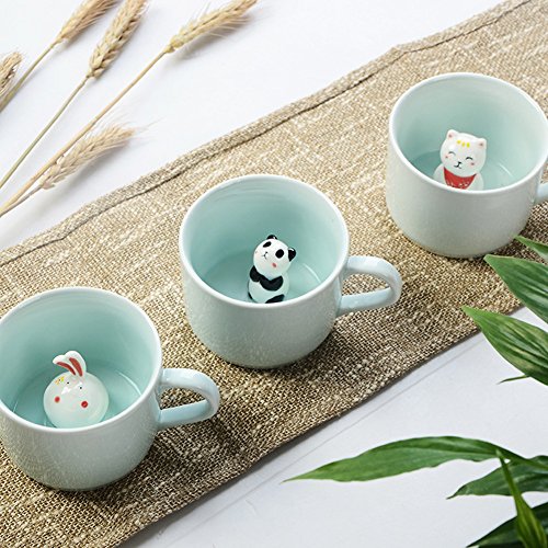 ZaH 3D Coffee Mug Cute Animal Inside Cup Cartoon Ceramics Figurine Teacup for Boys Girls Kids - Party Office Morning Mugs for Tea Juice Milk Chocolate Cappuccino (8 oz Fortune Cat)