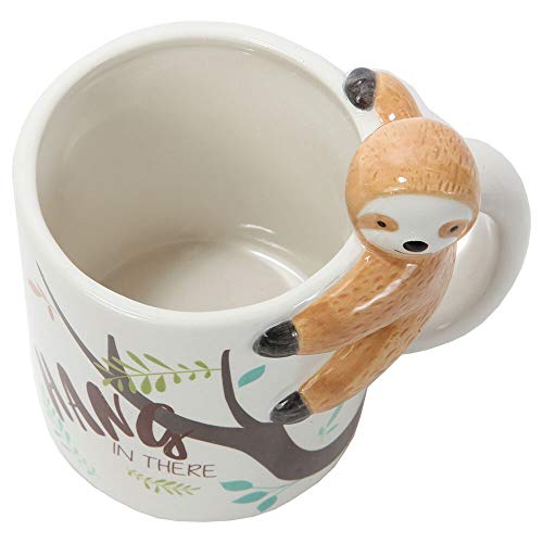 Lily's Home Hang In There Lazy Sloth 3D Animal Mug. Ceramic Cup for Sloth Lovers.10 Oz.