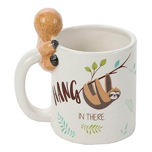 Lily's Home Hang In There Lazy Sloth 3D Animal Mug. Ceramic Cup for Sloth Lovers.10 Oz.