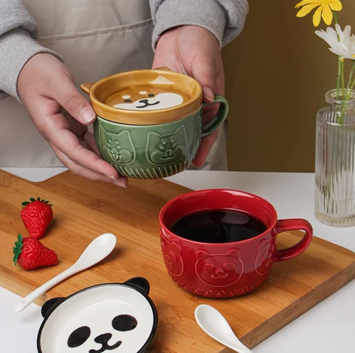 VANUODA Cute Dog Mug with Lid,Animal Ceramic Coffee Tea Cup,Graduation Valentines Mothers Fathers Day Easter Christmas Gifts for Teacher Women Wife Mum Her Kid Girl Boy Friend, Birthday Present Idea