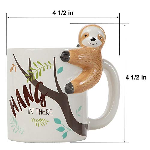 Lily's Home Hang In There Lazy Sloth 3D Animal Mug. Ceramic Cup for Sloth Lovers.10 Oz.
