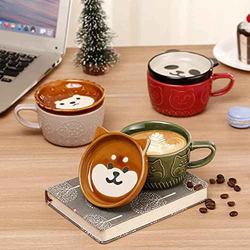VANUODA Cute Dog Mug with Lid,Animal Ceramic Coffee Tea Cup,Graduation Valentines Mothers Fathers Day Easter Christmas Gifts for Teacher Women Wife Mum Her Kid Girl Boy Friend, Birthday Present Idea
