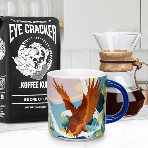 JVJINGSZ Ceramic Coffee Mug Sets Eagle Animal Prints, Microwavable Tea Cups, Unique Style Mugs for Drinking Hot Beverages, Latte, Cappuccino, Espresso, 13.5 oz Large Capacity