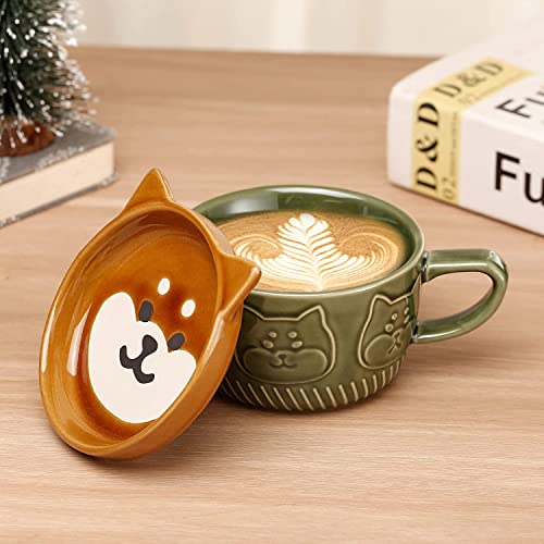 VANUODA Cute Dog Mug with Lid,Animal Ceramic Coffee Tea Cup,Graduation Valentines Mothers Fathers Day Easter Christmas Gifts for Teacher Women Wife Mum Her Kid Girl Boy Friend, Birthday Present Idea