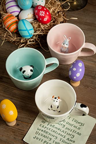 DIHOclub Rabbit Ceramic Cup Hidden 3D Animal Inside Mug,Cute Cartoon Bunny Handmade Figurine Mugs,Easter Gifts,12 OZ (Pink)
