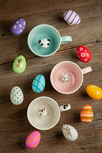 DIHOclub Rabbit Ceramic Cup Hidden 3D Animal Inside Mug,Cute Cartoon Bunny Handmade Figurine Mugs,Easter Gifts,12 OZ (Pink)