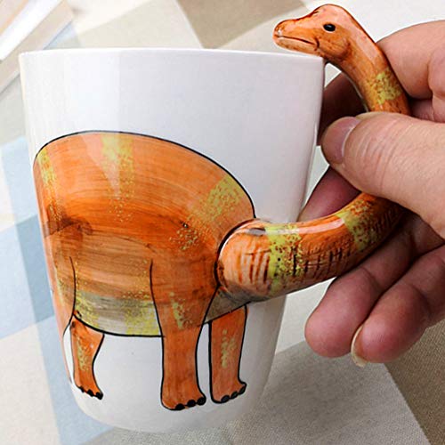Ponerine 3D Dinosaur Novelty Mugs, Cute Cartoon Ceramic Coffee Mugs & Tea Cup with Long Neck Handle, 12oz