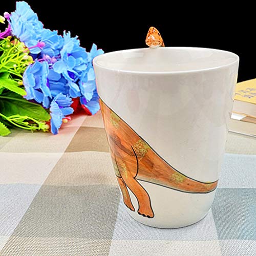Ponerine 3D Dinosaur Novelty Mugs, Cute Cartoon Ceramic Coffee Mugs & Tea Cup with Long Neck Handle, 12oz