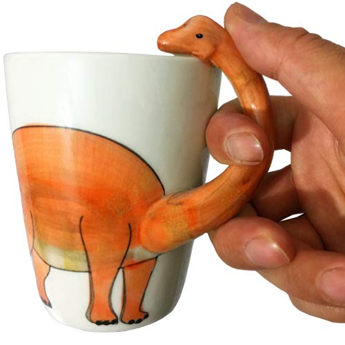 Ponerine 3D Dinosaur Novelty Mugs, Cute Cartoon Ceramic Coffee Mugs & Tea Cup with Long Neck Handle, 12oz
