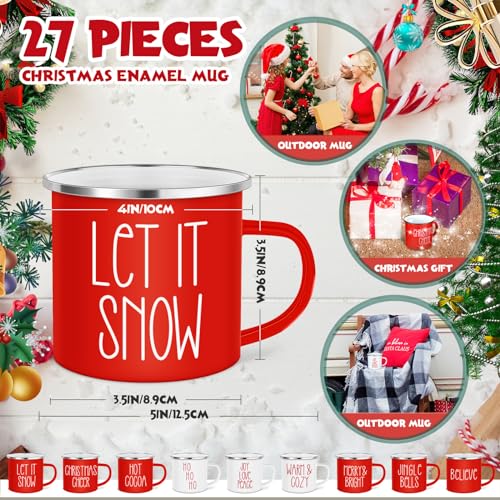 Sieral 27 Pcs Christmas Enamel Coffee Mug Winter Holiday Coffee Mugs with Quotes 12 Oz Seasonal Christmas Mugs White and Red Christmas Cups Funny Novelty Coffee Mugs for Women, Coworkers, Kids