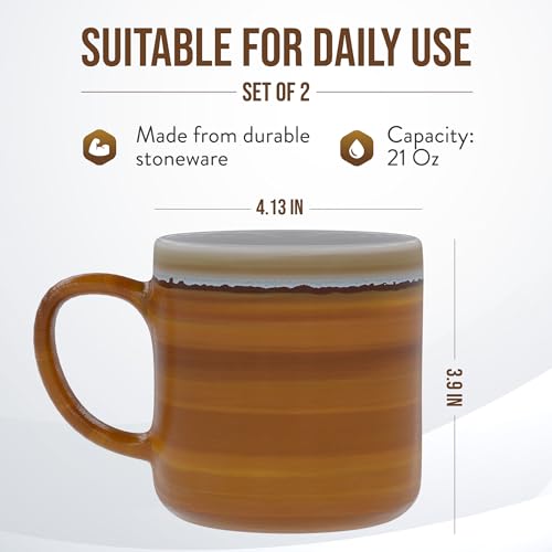 American Atelier Ceramic Glazed Jumbo Coffee Mugs | Set of 2 | Big Tea Mugs with Large Handle Design | Dishwasher and Microwave Safe | Made of Stoneware | 21oz (Yellow)