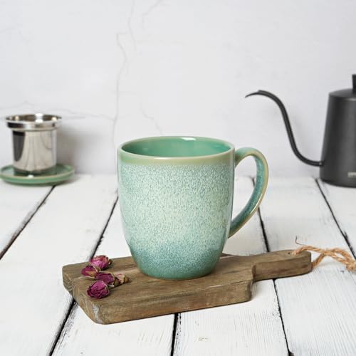 Bosmarlin Ceramic Tea Cup with Infuser and Lid, 16 Oz, Loose Leaf Tea Steeper Mug with Strainer, Microwave and Dishwasher Safe, Reactive Glaze (16 Oz, Pale Green)