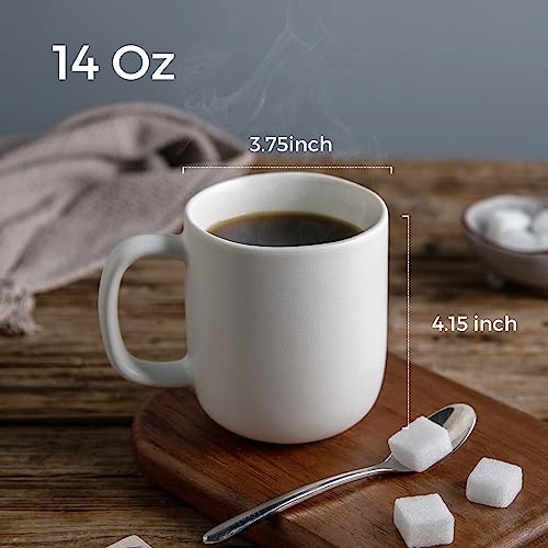 AmorArc 14oz Coffee Mugs Set of 6, Ceramic Coffee Mugs with Large Handle & Wavy Rim for Latte/Hot Cocoa/Tea, Stylish Coffee Mugs for Men Women. Oven,Dishwasher&Microwave Safe, Matte White