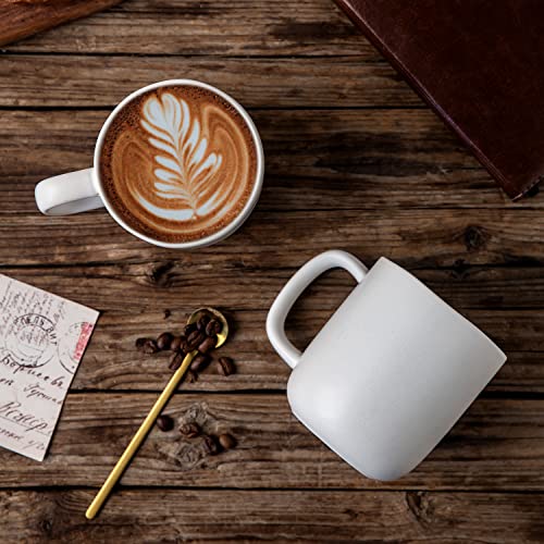 AmorArc 14oz Coffee Mugs Set of 6, Ceramic Coffee Mugs with Large Handle & Wavy Rim for Latte/Hot Cocoa/Tea, Stylish Coffee Mugs for Men Women. Oven,Dishwasher&Microwave Safe, Matte White