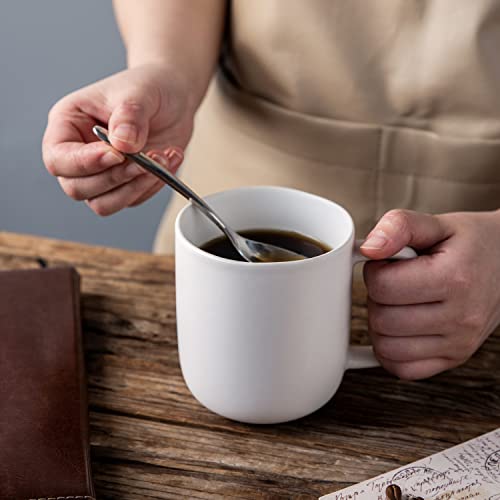 AmorArc 14oz Coffee Mugs Set of 6, Ceramic Coffee Mugs with Large Handle & Wavy Rim for Latte/Hot Cocoa/Tea, Stylish Coffee Mugs for Men Women. Oven,Dishwasher&Microwave Safe, Matte White