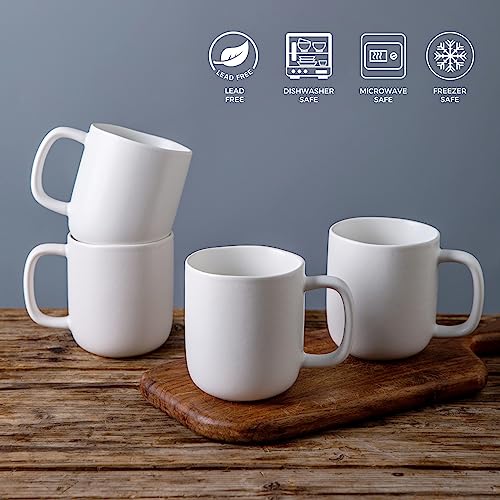 AmorArc 14oz Coffee Mugs Set of 6, Ceramic Coffee Mugs with Large Handle & Wavy Rim for Latte/Hot Cocoa/Tea, Stylish Coffee Mugs for Men Women. Oven,Dishwasher&Microwave Safe, Matte White