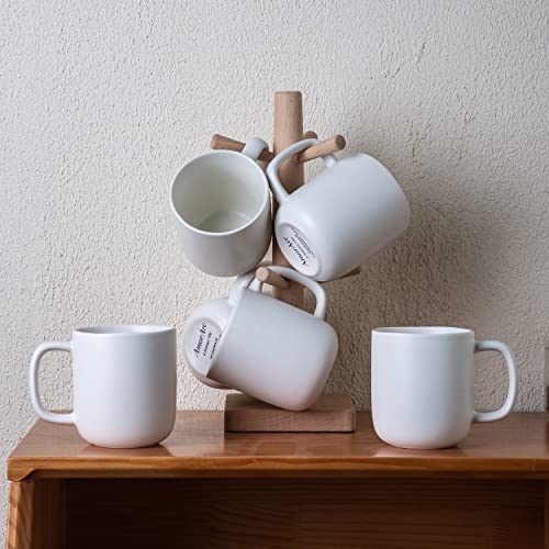 AmorArc 14oz Coffee Mugs Set of 6, Ceramic Coffee Mugs with Large Handle & Wavy Rim for Latte/Hot Cocoa/Tea, Stylish Coffee Mugs for Men Women. Oven,Dishwasher&Microwave Safe, Matte White