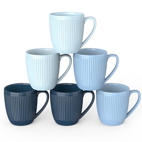 HomeElves Coffee Mugs Set of 6, 16 Oz Coffee Mugs, Porcelain Mugs, Large and Easy to Grip Mug Sets, Embossed Coffee Cup Set for Coffee, Multicolor-10