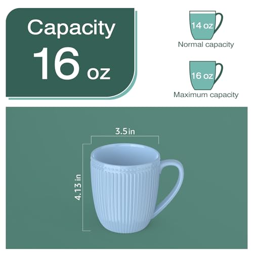 HomeElves Coffee Mugs Set of 6, 16 Oz Coffee Mugs, Porcelain Mugs, Large and Easy to Grip Mug Sets, Embossed Coffee Cup Set for Coffee, Multicolor-10