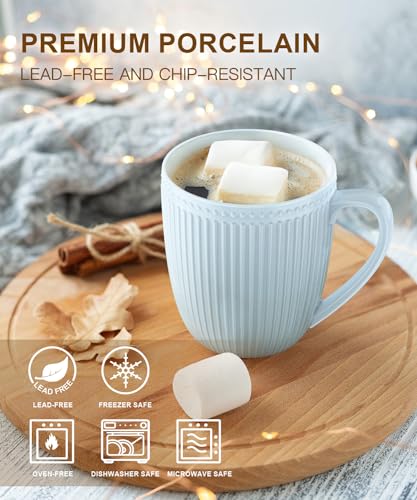 HomeElves Coffee Mugs Set of 6, 16 Oz Coffee Mugs, Porcelain Mugs, Large and Easy to Grip Mug Sets, Embossed Coffee Cup Set for Coffee, Multicolor-10