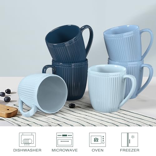 HomeElves Coffee Mugs Set of 6, 16 Oz Coffee Mugs, Porcelain Mugs, Large and Easy to Grip Mug Sets, Embossed Coffee Cup Set for Coffee, Multicolor-10