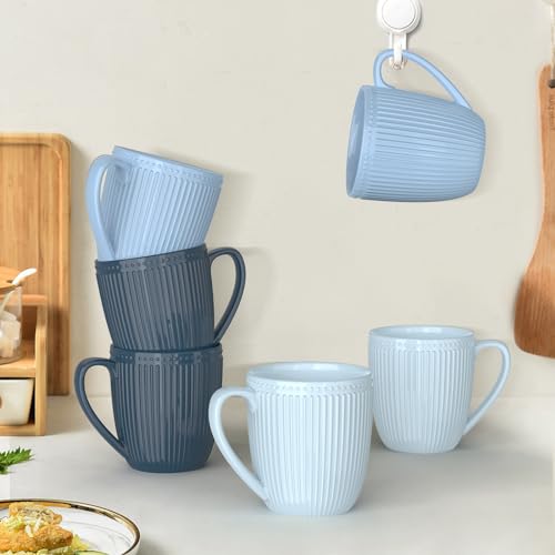 HomeElves Coffee Mugs Set of 6, 16 Oz Coffee Mugs, Porcelain Mugs, Large and Easy to Grip Mug Sets, Embossed Coffee Cup Set for Coffee, Multicolor-10