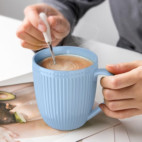 HomeElves Coffee Mugs Set of 6, 16 Oz Coffee Mugs, Porcelain Mugs, Large and Easy to Grip Mug Sets, Embossed Coffee Cup Set for Coffee, Multicolor-10