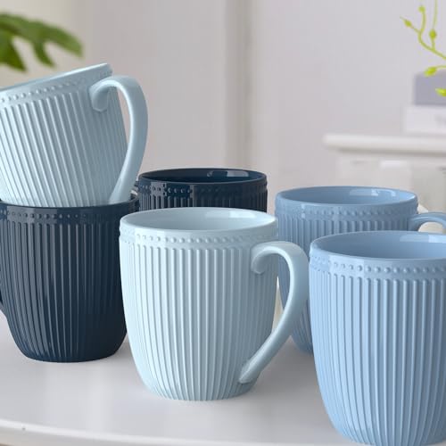 HomeElves Coffee Mugs Set of 6, 16 Oz Coffee Mugs, Porcelain Mugs, Large and Easy to Grip Mug Sets, Embossed Coffee Cup Set for Coffee, Multicolor-10